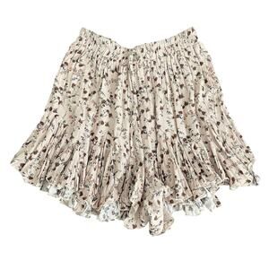 Mable Pink Floral Flowy Shorts Women's S, Romantic Boho Coastal Fairy Festival